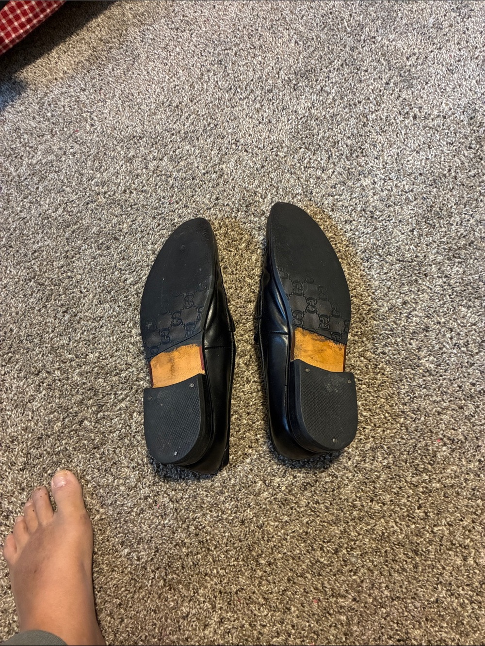 Gucci Black Leather Loafers with Red and Green Web size 44 fits 10.5 USA - Picture 3 of 5